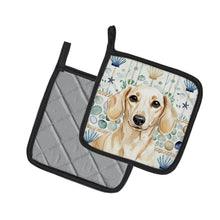 Load image into Gallery viewer, Cream Dachshund Coastal Sea Glass Pair of Pot Holders
