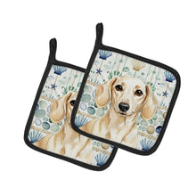 Load image into Gallery viewer, Cream Dachshund Coastal Sea Glass Pair of Pot Holders