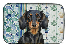 Load image into Gallery viewer, Longhaired Black and Tan Dachshund Coastal Sea Glass Dish Drying Mat