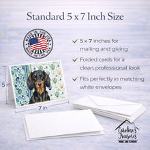 Load image into Gallery viewer, Longhaired Black and Tan Dachshund Coastal Sea Glass Greeting Cards Pack of 8