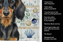 Load image into Gallery viewer, Longhaired Black and Tan Dachshund Coastal Sea Glass Kitchen Towel