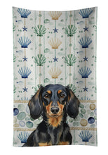 Load image into Gallery viewer, Longhaired Black and Tan Dachshund Coastal Sea Glass Kitchen Towel