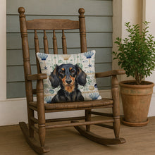 Load image into Gallery viewer, Longhaired Black and Tan Dachshund Coastal Sea Glass Throw Pillow