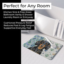 Load image into Gallery viewer, Longhaired Black and Tan Dachshund Coastal Sea Glass Memory Foam Kitchen Mat