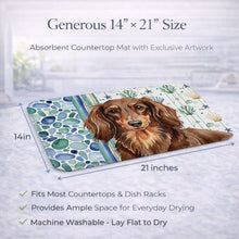 Load image into Gallery viewer, Longhaired Chocolate and Tan Dachshund Coastal Sea Glass Dish Drying Mat