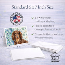 Load image into Gallery viewer, Longhaired Chocolate and Tan Dachshund Coastal Sea Glass Greeting Cards Pack of 8