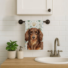 Load image into Gallery viewer, Longhaired Chocolate and Tan Dachshund Coastal Sea Glass Kitchen Towel