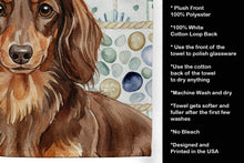 Load image into Gallery viewer, Longhaired Chocolate and Tan Dachshund Coastal Sea Glass Kitchen Towel