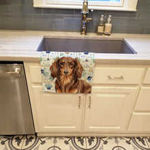 Load image into Gallery viewer, Longhaired Chocolate and Tan Dachshund Coastal Sea Glass Kitchen Towel