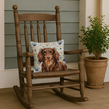 Load image into Gallery viewer, Longhaired Chocolate and Tan Dachshund Coastal Sea Glass Throw Pillow