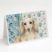 Load image into Gallery viewer, Longhaired Cream Dachshund Coastal Sea Glass Greeting Cards Pack of 8