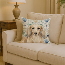 Load image into Gallery viewer, Longhaired Cream Dachshund Coastal Sea Glass Throw Pillow
