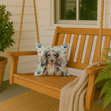 Load image into Gallery viewer, Longhaired Dapple Dachshund Coastal Sea Glass Throw Pillow