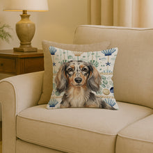 Load image into Gallery viewer, Longhaired Dapple Dachshund Coastal Sea Glass Throw Pillow