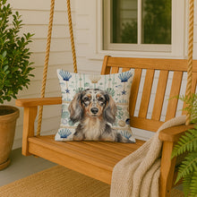 Load image into Gallery viewer, Longhaired Dapple Dachshund Coastal Sea Glass Throw Pillow