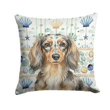 Load image into Gallery viewer, Longhaired Dapple Dachshund Coastal Sea Glass Throw Pillow