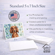 Load image into Gallery viewer, Longhaired Red Dachshund Coastal Sea Glass Greeting Cards Pack of 8
