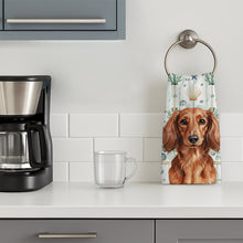 Load image into Gallery viewer, Longhaired Red Dachshund Coastal Sea Glass Kitchen Towel