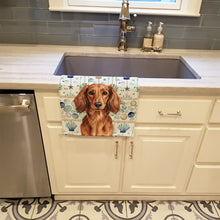 Load image into Gallery viewer, Longhaired Red Dachshund Coastal Sea Glass Kitchen Towel