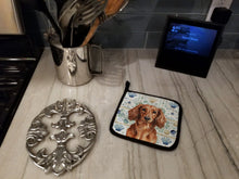 Load image into Gallery viewer, Longhaired Red Dachshund Coastal Sea Glass Pair of Pot Holders