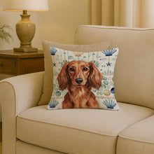 Load image into Gallery viewer, Longhaired Red Dachshund Coastal Sea Glass Throw Pillow