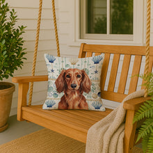 Load image into Gallery viewer, Longhaired Red Dachshund Coastal Sea Glass Throw Pillow