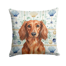 Load image into Gallery viewer, Longhaired Red Dachshund Coastal Sea Glass Throw Pillow