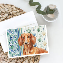 Load image into Gallery viewer, Red Brown Dachshund Coastal Sea Glass Greeting Cards Pack of 8