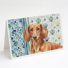 Load image into Gallery viewer, Red Brown Dachshund Coastal Sea Glass Greeting Cards Pack of 8