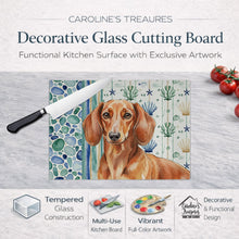Load image into Gallery viewer, Red Brown Dachshund Coastal Sea Glass Glass Cutting Board