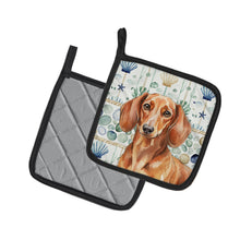 Load image into Gallery viewer, Red Brown Dachshund Coastal Sea Glass Pair of Pot Holders
