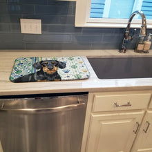 Load image into Gallery viewer, Wirehaired Black and Tan Dachshund Coastal Sea Glass Dish Drying Mat