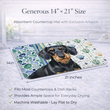 Load image into Gallery viewer, Wirehaired Black and Tan Dachshund Coastal Sea Glass Dish Drying Mat