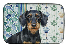 Load image into Gallery viewer, Wirehaired Black and Tan Dachshund Coastal Sea Glass Dish Drying Mat