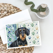 Load image into Gallery viewer, Wirehaired Black and Tan Dachshund Coastal Sea Glass Greeting Cards Pack of 8