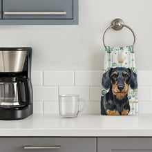 Load image into Gallery viewer, Wirehaired Black and Tan Dachshund Coastal Sea Glass Kitchen Towel