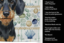 Load image into Gallery viewer, Wirehaired Black and Tan Dachshund Coastal Sea Glass Kitchen Towel