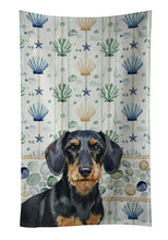 Load image into Gallery viewer, Wirehaired Black and Tan Dachshund Coastal Sea Glass Kitchen Towel