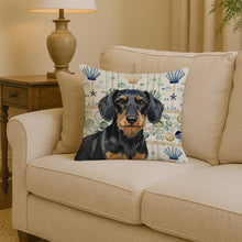Load image into Gallery viewer, Wirehaired Black and Tan Dachshund Coastal Sea Glass Throw Pillow