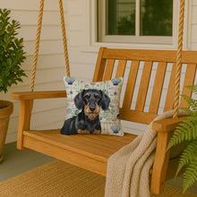 Load image into Gallery viewer, Wirehaired Black and Tan Dachshund Coastal Sea Glass Throw Pillow