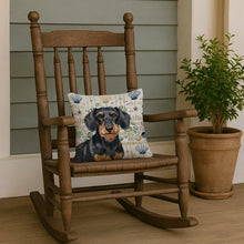 Load image into Gallery viewer, Wirehaired Black and Tan Dachshund Coastal Sea Glass Throw Pillow