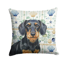 Load image into Gallery viewer, Wirehaired Black and Tan Dachshund Coastal Sea Glass Throw Pillow