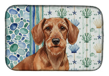 Load image into Gallery viewer, Wirehaired Red Dachshund Coastal Sea Glass Dish Drying Mat