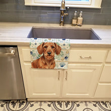 Load image into Gallery viewer, Wirehaired Red Dachshund Coastal Sea Glass Kitchen Towel