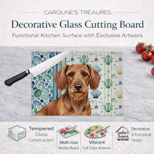 Load image into Gallery viewer, Wirehaired Red Dachshund Coastal Sea Glass Glass Cutting Board