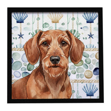 Load image into Gallery viewer, Wirehaired Red Dachshund Coastal Sea Glass Framed Metal Print