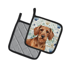 Load image into Gallery viewer, Wirehaired Red Dachshund Coastal Sea Glass Pair of Pot Holders