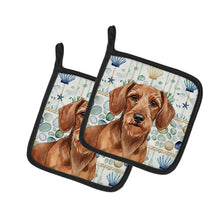 Load image into Gallery viewer, Wirehaired Red Dachshund Coastal Sea Glass Pair of Pot Holders