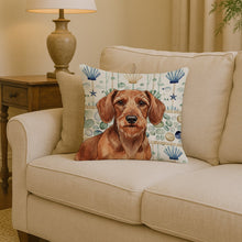 Load image into Gallery viewer, Wirehaired Red Dachshund Coastal Sea Glass Throw Pillow