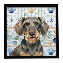 Load image into Gallery viewer, Wirehaired Wild Boar Dachshund Coastal Sea Glass Framed Metal Print